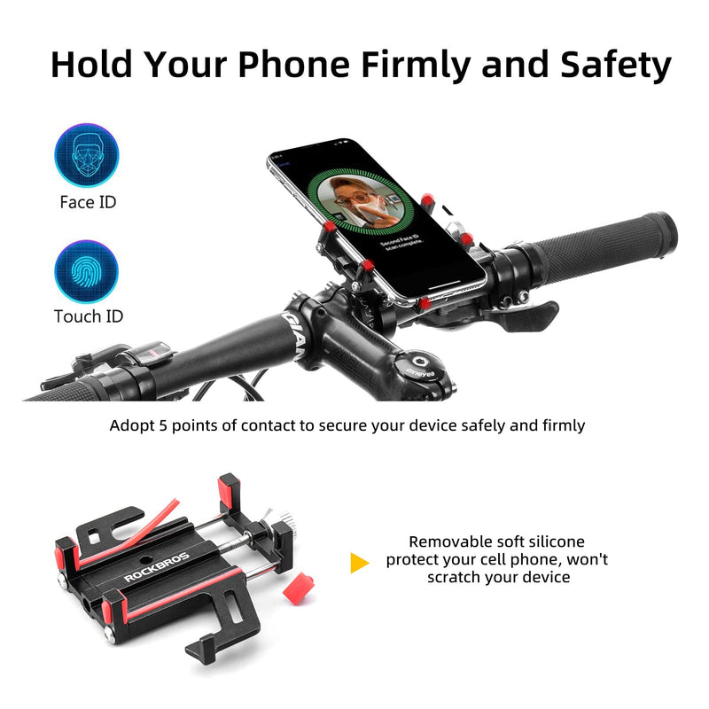 ROCKBROS Bike Phone Mount Holder Motorcycle & Bicycle Handlebar Cell Phone Holder 360° Rotatable Aluminum Phone Clip for iPhone 11 12 13 Pro Max Mini X XR Xs Plus Samsung S21 S20 S10 Black