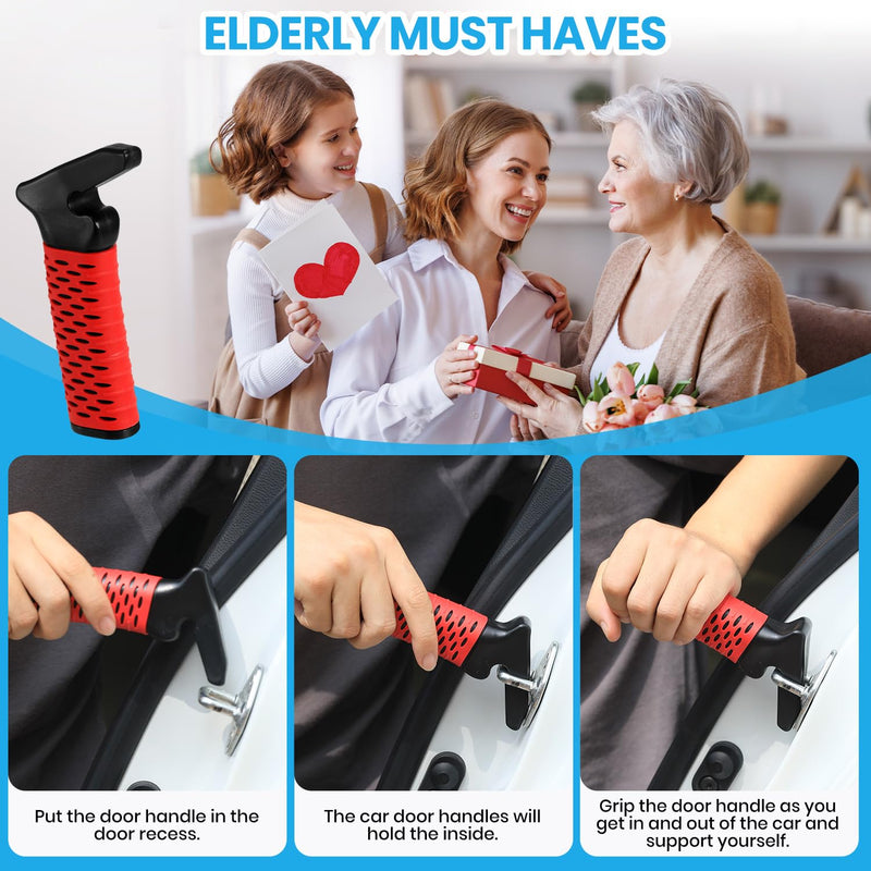 Car Door Handle for Elderly, Car Handle Assist Support Handle, Portable Elderly Assistance Mobility Aids for Getting Out of Car, Auto Grab Cane for Seniors and Handicapped, Red 1 Pack