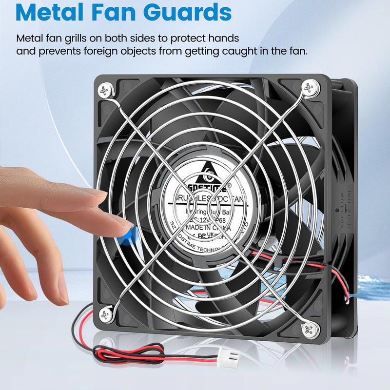 GDSTIME 120mm x 38mm 12V DC IP68 Waterproof Fan, High Speed Dual Ball Bearing Brushless Computer PC Case Exhaust Cooling Fan 2Pin for RV Refrigerator Solar Battery Box Ventilation, 2 Pack 120x38mm