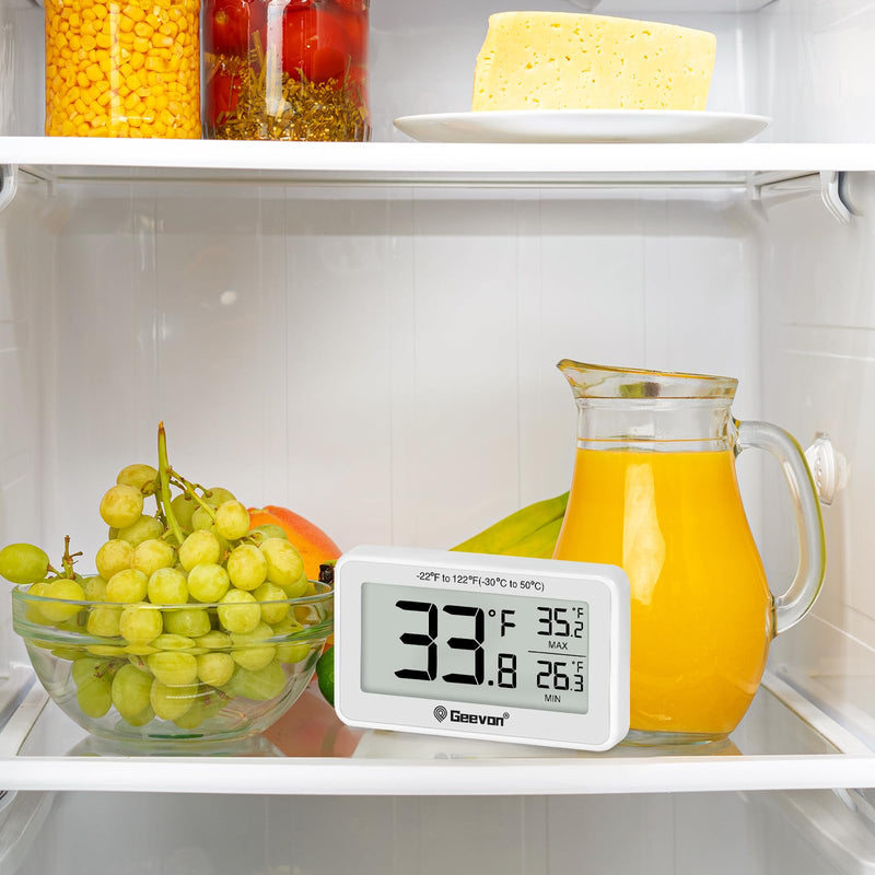 Geevon 4 Pack Refrigerator Thermometer Digital Fridge Thermometer IP65 Waterproof with Large LCD Display,Max/Min Record Function,Magnetic Back,for Fridge,Freezer Scenarios White-4Pack