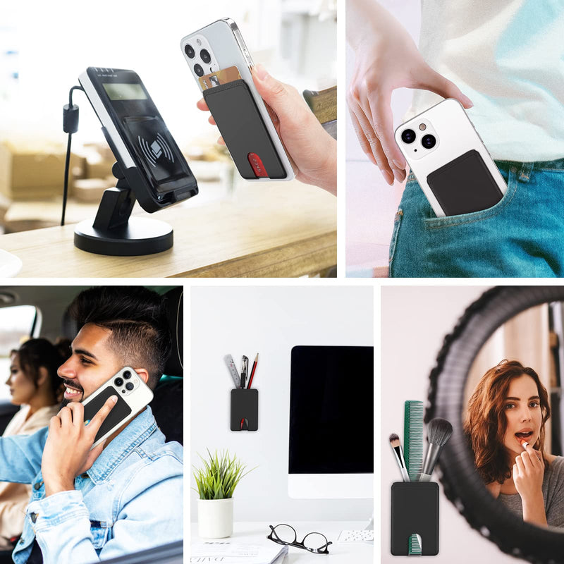 SHANSHUI Phone Card Holder, Silicone Ultra Slim Phone Wallet Stick on Credit Card Holder for Cell Phone Compatible for iPhone, Android & Most Smartphones - Black Black x 1 PCS Adhesive