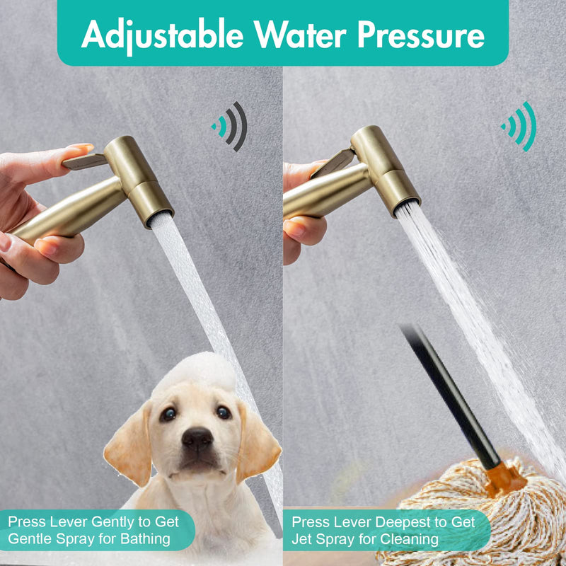 BARROCK Handheld Bidet Sprayer for Toilet, Stainless Steel Metal Made Baby Cloth Diaper Spraying Kit, Bathroom Toilet Bidet Attachment Set for Bathing Pets and Feminine Hygiene, Brushed Brass Gold Brushed Gold 1