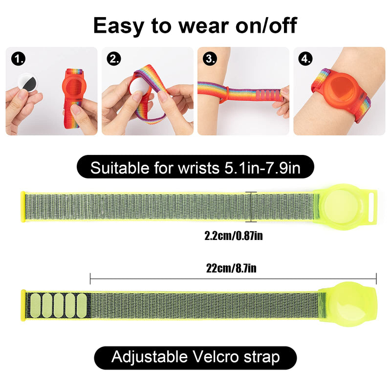 Kids Wristband Compatible with Apple AirTag, Protective Case for Air Tag GPS Tracker Holder with Nylon Bracelet, Adjustable Anti Lost Watch Band for Toddler Child Elder (Yellow) Yellow