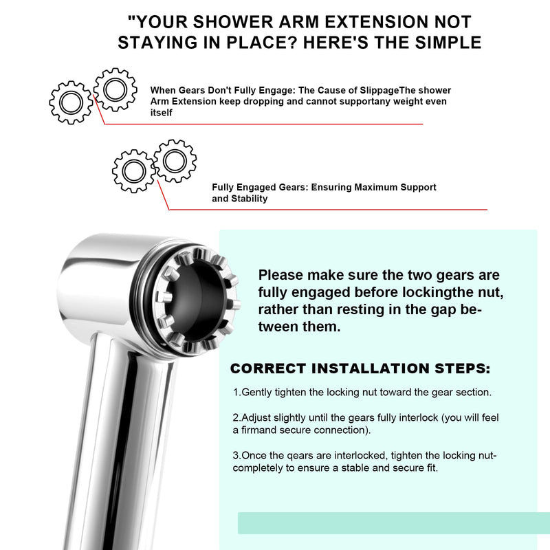 Shower Head Extension Arm, 16 Inch Solid Brass Adjustable Extender with Lock Joint, Height & Angle Adjustable Shower Arm for Rainfall or Fixed Shower Head, G1/2 Connector (Chrome) Chrome
