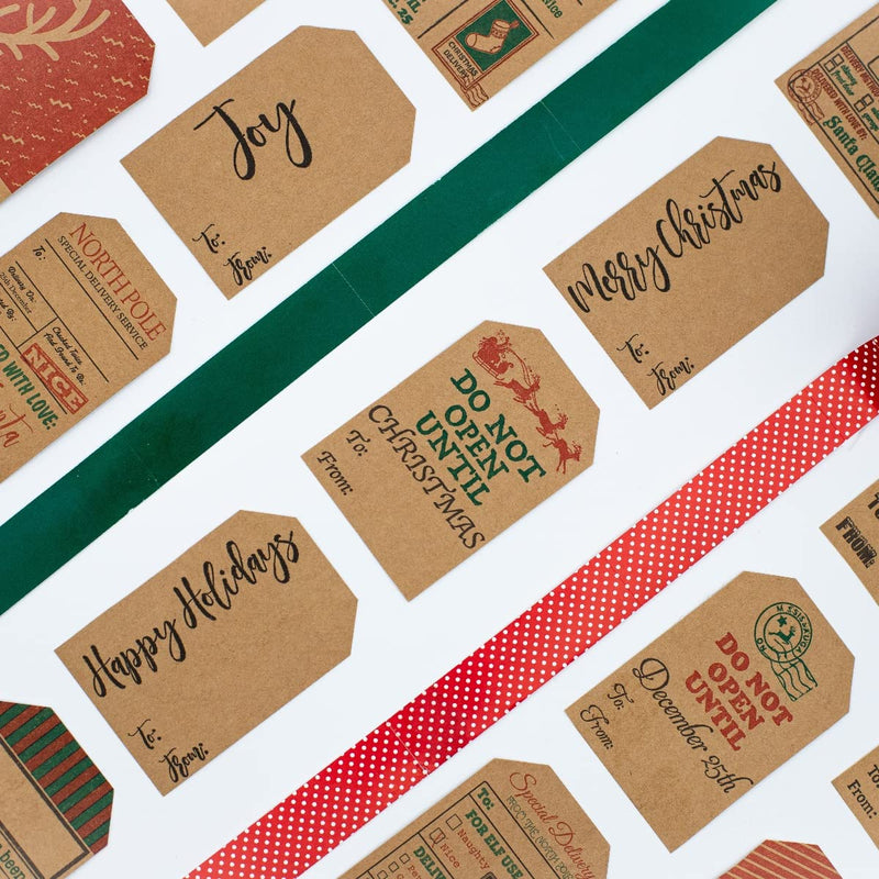 Santa's Delivery Christmas Gift Tag Stickers – 2 x 3 Inch Natural Kraft Holiday Labels – 100 Adhesive Gift Tags with Permanent Adhesive – Eco-Friendly Print, Made in the USA