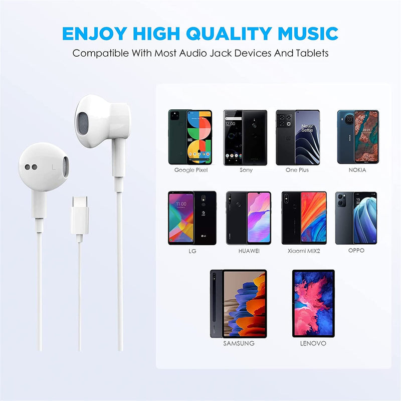 2 Pack-USB C Headphones for iPhone 15 Earbuds USB C Wired Earphones with Mic & Remote Control Noise Cancelling for iPhone 16 pro, iPad Pro, Galaxy S23/S22/S21/S20/Ultra Note 10/20, Pixel 7/6/6a/5/4 White
