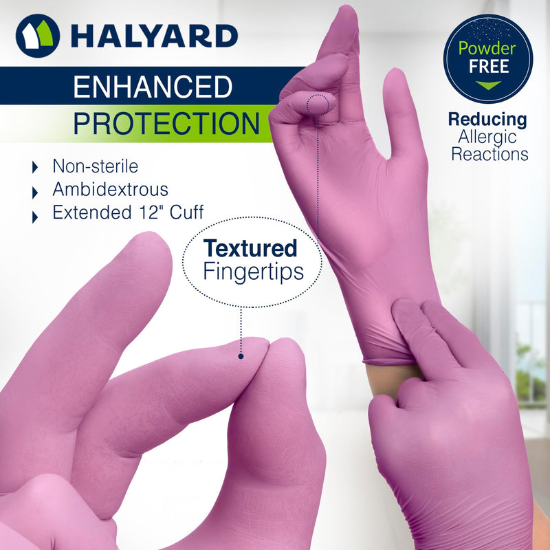 HALYARD PINK UNDERGUARD Nitrile Exam Gloves, Powder-Free, 4.7 mil, Extended 12" Cuff, Pink X-Small 100