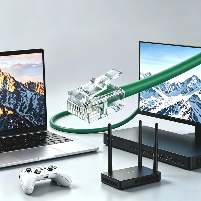 NECABLES CAT5E RJ11 Data Cable DSL Cable 50ft Heavy Duty High-Speed for DSL Modem UTP Compatible with ATT RJ11 6P4C Male to Male Green - 50 Feet