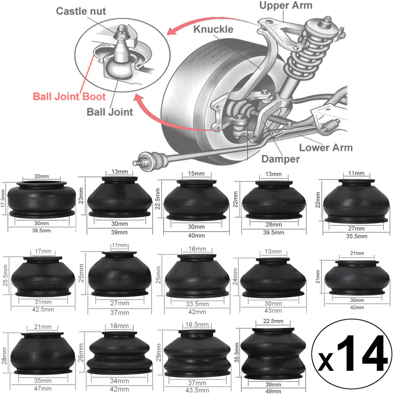 14Pcs Universal Turn To Rod Arm Ball Joint Head Dust Protection Rubber Cover Track For Car Suspension Steering Parts Accessories