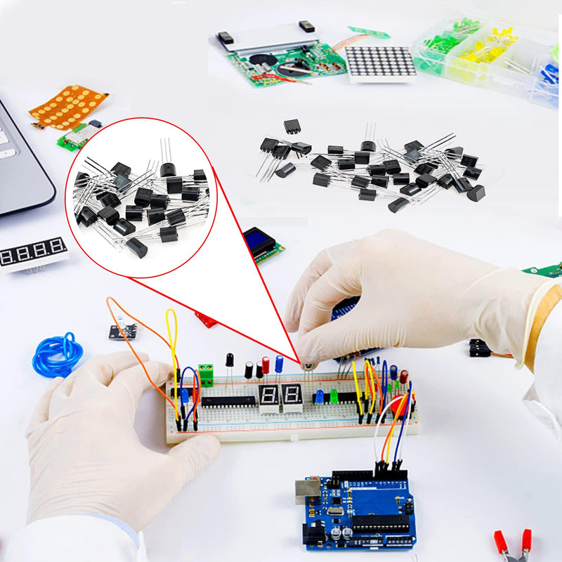 Transistor Assortment Kit 10 Values 200pcs PNP NPN Transistors | BC377 BC327 2N2222 2N2907 2N3904 2N3906 S8050 S8550 A1015 C18150 TO-92