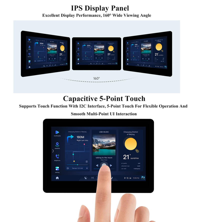 ESP32-S3 4.3inch Touch Screen Development Board Capacitive IPS Display 800x480, 32-Bit LX7 Dual-Core Processor Support 2.4GHz W-i-F-i and Blue-Tooth 5 (LE), Onboard CAN, RS485, I2C Interface,etc.