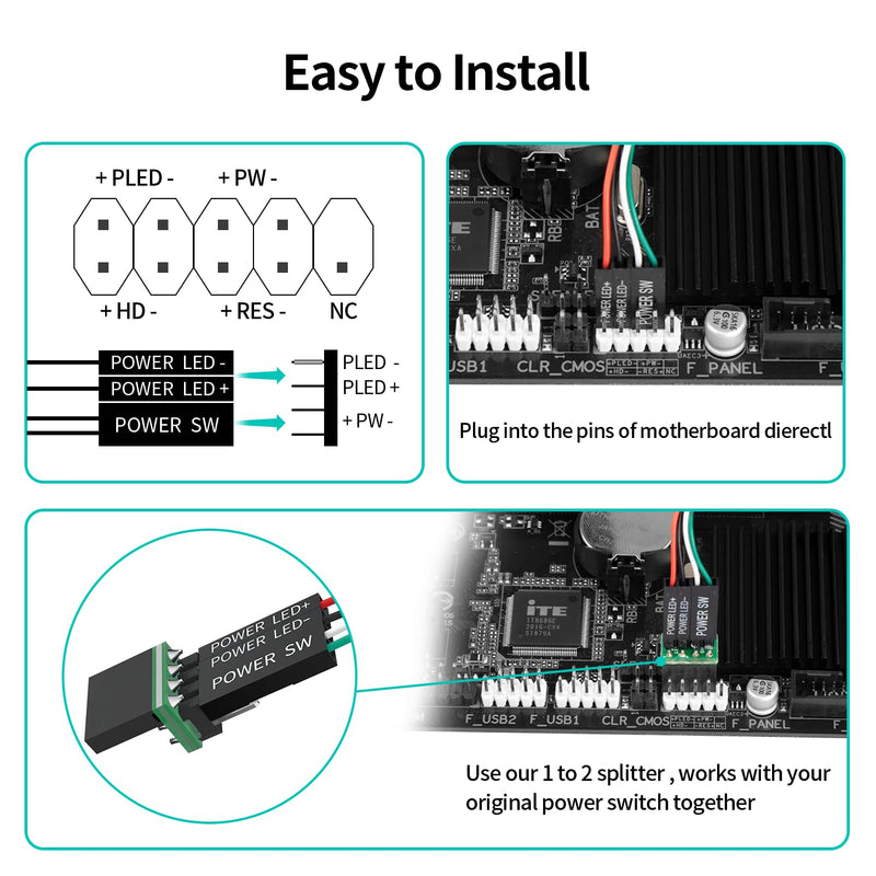 PC Power Button, Desktop Power Button PC External Power Switch ON OFF LED PC Power Supply Button SW Extension for Computer Motherboard