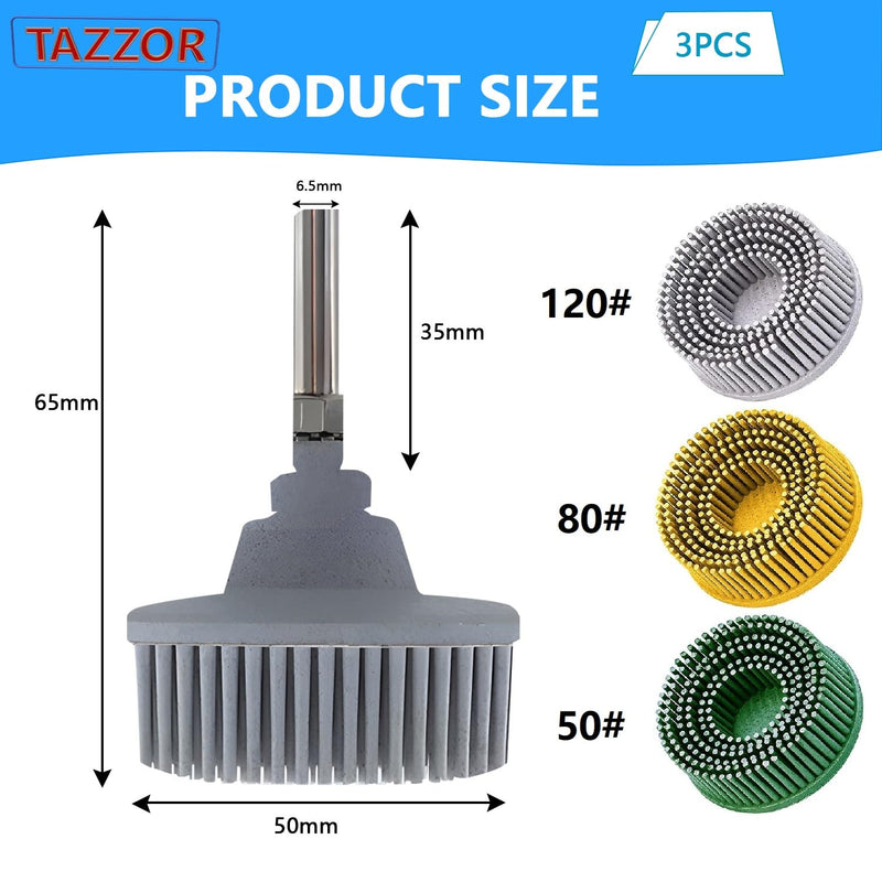 50mm Coarse Bristle Disc with 1/4-Inch Shank 50#/80#/120# Rubber Sanding Brushes Polishing Grinding Wheel Bristle Brush Disc for Drill Pack of 3