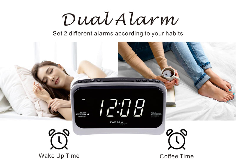 Alarm Clock Radio for Bedroom, 2 Alarms Big LED Display Plug in Simple Basic Digital FM Clock Radio with USB Charging Port, Adjustable Volume, Dimmable, Snooze for Deep Sleepers Kids