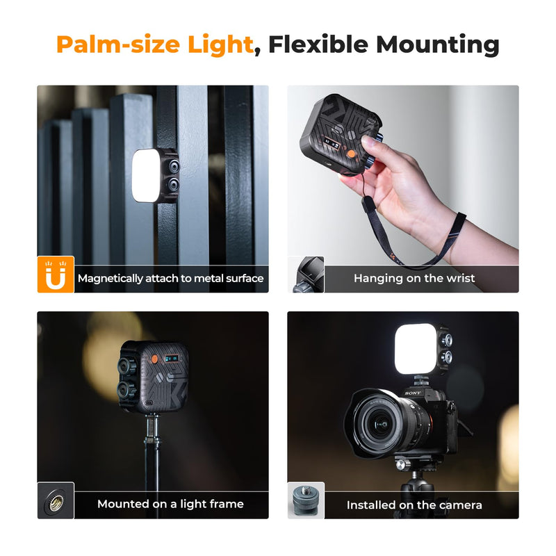 K&F CONCEPT Bi-Color LED Video Light, 2000mAh Rechargeable Portable Camera Lights, CRI 96+, 2500K-9900K, 15 Light Effects, Photography Lighting for Vlogging, Selfie, Black