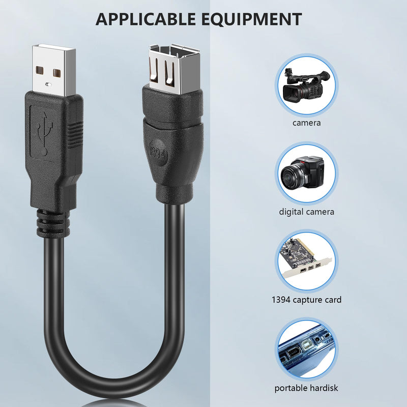 PASOW Firewire IEEE 1394 6 Pin Female to USB 2.0 A Male Adapter Converter Cable for Digital Camera, Digital Video recorders, Printer, Hard Disk - 20CM