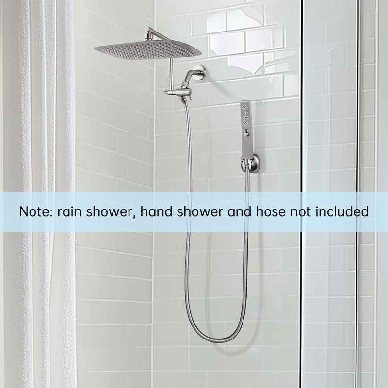 G-Promise Metal Shower Head Extension Arm with Diverter, Handheld Holder Included, G1/2 Universal Thread Rain Shower Arm, Brass Adjustable Extender with 3-Way Diverter, Brushed Nickel