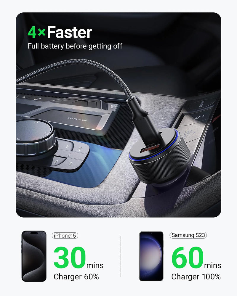 USB-C Car Charger, 3-Port 90W Fast Car Charger, Dual USB-C & USB-A Car Power Adapter, PD3.0 & QC3.0 Fast Charging for iPhone 15/14/13 Pro Max, iPad, MacBook and More 1