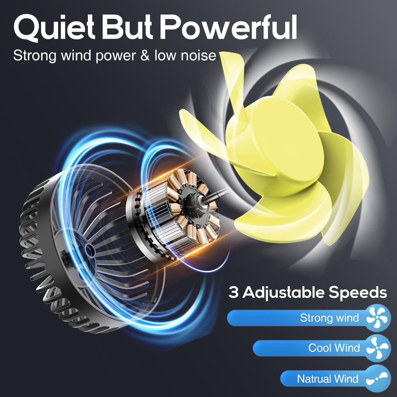 Dealswin Car Fan for Backseat kids, Dual Head USB Car Seat Fan, 360° Rotatable Strong Wind Car Rear Headrest Fan for Baby, Air Circulation Fan with Adjustable Clip for Vehicles SUV RV Yellow