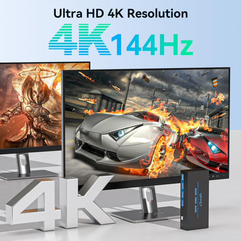 4K@144Hz Displayport KVM Switch 2 Monitors 2 Computers USB3.0 KVM Switch Dual Monitor for 2 Computers Share 2 Monitors and 4 USB Devices Support Extended/Copy Mode with Desktop Controller 2 PC 2 Monitors Deep Blue
