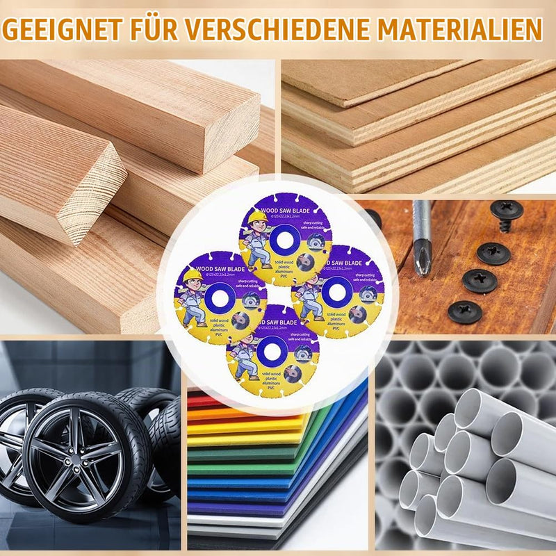 4 x Cutting Discs 125 mm Angle Grinder Professional, Carbide Saw Blade for Angle Grinder Wood, Wood, Plywood, Rubber, Plastics, for Woodworking (125 mm, 4)