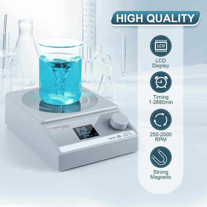Digital Magnetic Stirrer w/Timer, 100fl.oz Magnetic Stir Plate, Magnetic Mixer w/LCD Display, Lab Stirrer w/Stir Bar (w/o Heating) Grey