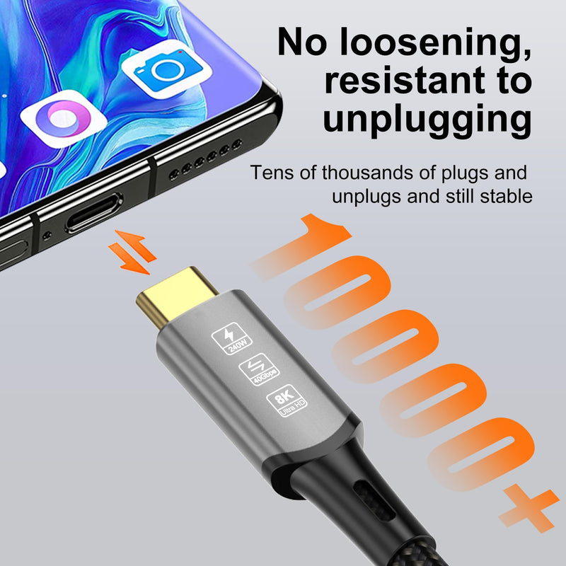 USB4 Cable with Thunderbolt 4, 240W Charging, 40Gbps Data, 8K@60Hz 4K120Hz HDR, PD3.1, USB C to USB C, for MacBook M1-M3, Mac Studio, Laptops, Monitor USB4 40G 240W-0.5M