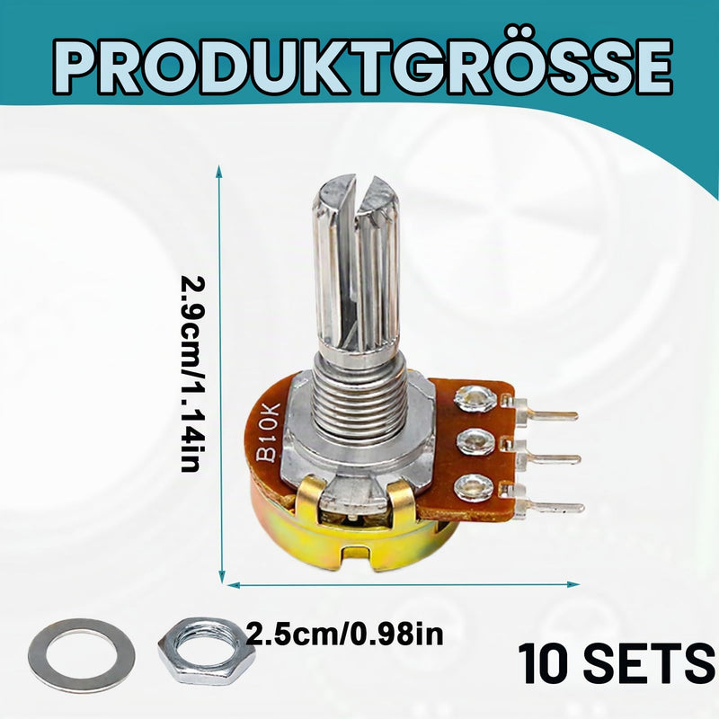 Pack of 10 10K Ohm B10K Linear Potentiometer Mono Linear B10K Single Potentiometer WH148 3-Pin Rotary Potentiometer, Linear Taper, Single Potentiometer, Variable Resistors