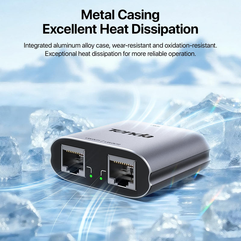 Tenda SG103M Gigabit Ethernet Splitter 1 to 2 - Network Splitter with USB Power Cable, RJ45 Internet Adapter 1000Mbps High Speed for Cat 5/5e/6/7/8 Cable