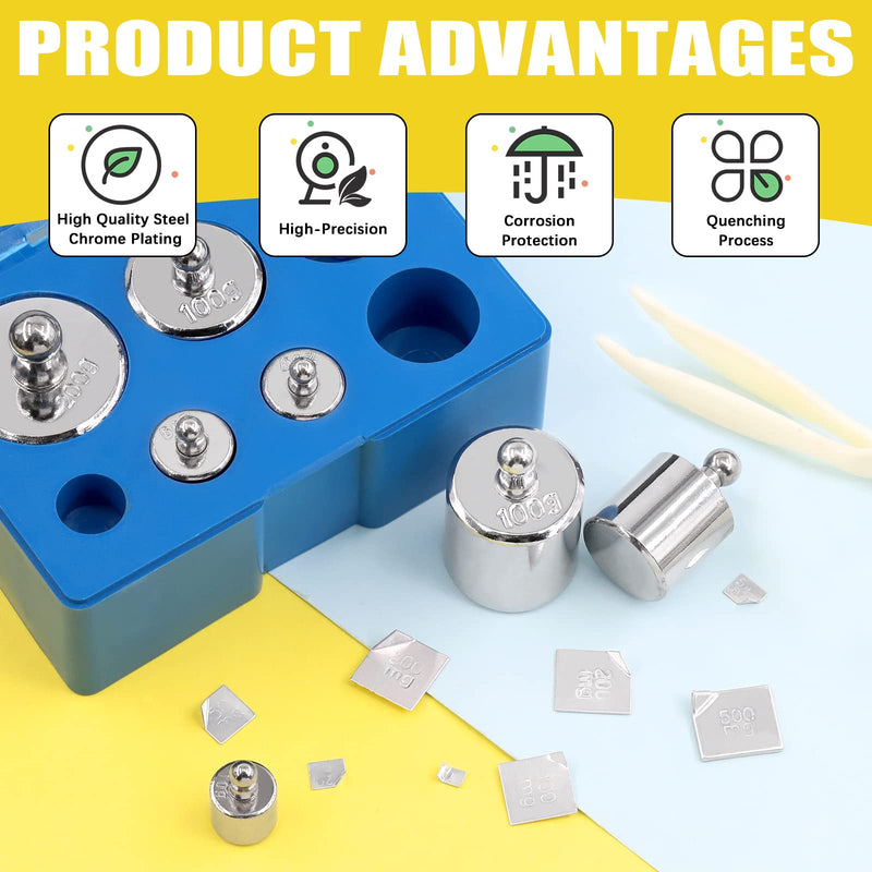 Precision Scale Calibration Weight Set 10g 2 x 20g 50g 2 x 100g 200g Steel Weights Calibration with Tweezers for Digital Scale Jewelry Scale M2 Class (Total 500g)