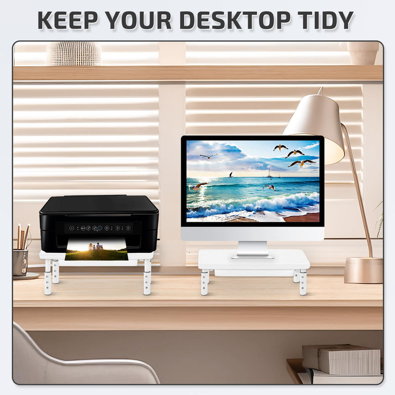Monitor Riser, White Monitor Stand, Block to Raise TV Height, Solid Wood & Metal Computer Stand, Ergonomic TV Riser Block, 1 Pack, White, 14.5 Inch 1PCS White