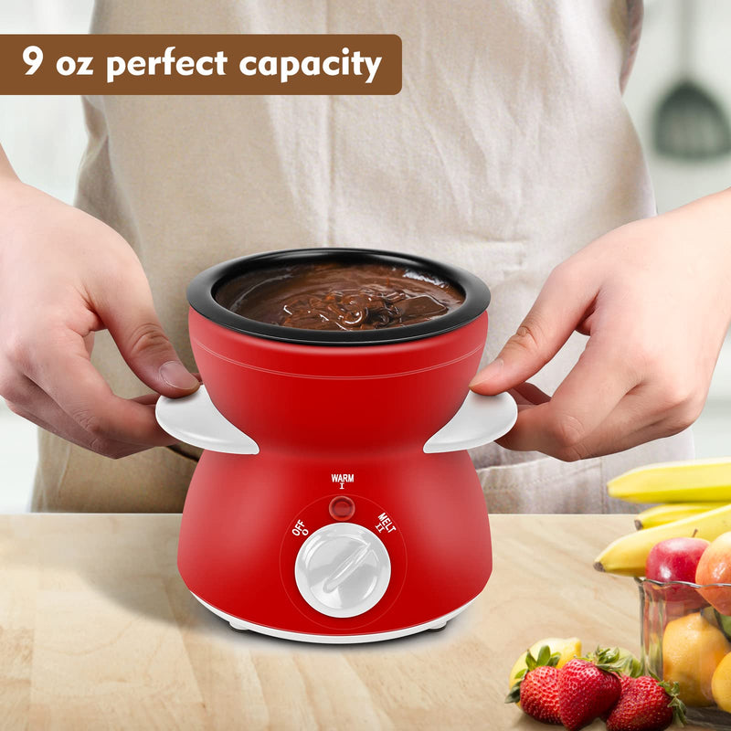 Fondue Pot Set, Mini Electric Fondue Pot Set for Melting Chocolate Cheese, Chocolate Meting Pot fondue maker with Dipping Forks For Holiday Christmas Birthday Gift Red