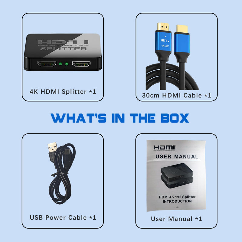 HDMI Splitter 1 in 2 Out 4K with Audio Synchronization, HDMI Hub HDMI Splitter for Dual Monitors Mirror Display Laptop for MacBook PC Desktop, Dual HDMI Adapter for 2 Monitor Displays Multi-Screen