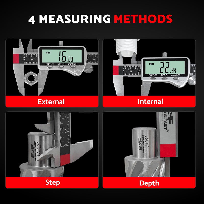 S&F STEAD & FAST Digital Caliper Measuring Tool 6 inch with Extra Large LCD Screen, Stainless Steel Micrometer Caliper Digital IP54, Measures Inch Mm Fraction for Workshop, 3D Printing DCXD6-SS-54