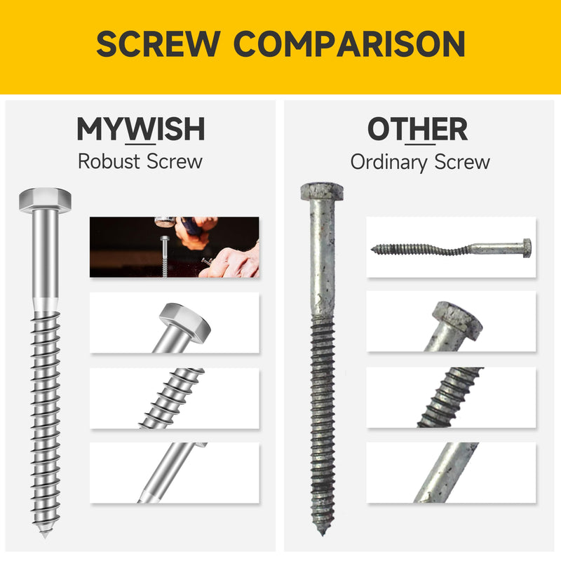 (4Sets) 1/2" x 6" Hex Head Lag Bolts, Heavy Duty Lag Screws with Washers, 304 Stainless Steel Bolts 18-8, Lag Screws Wood Screws, Partial Thread Bright Finish, 1/2 Bolt by Mywish 1/2 x 6" (4 set)
