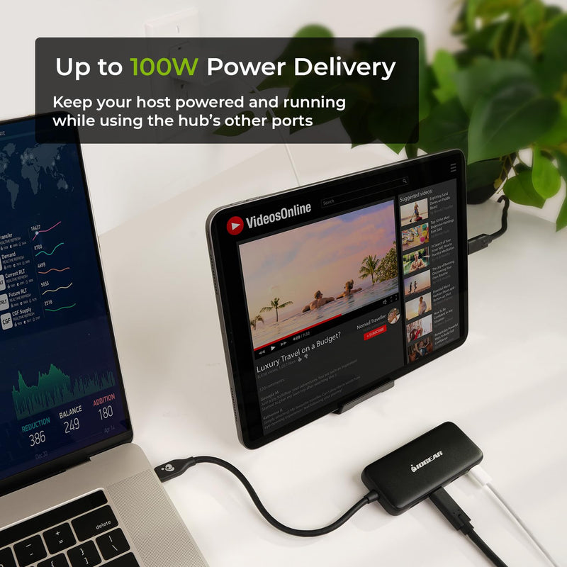 IOGEAR 4-Port USB-C Hub, USB 3.2 Gen 2 10Gbps, 100W Power Pass-Through, High-Speed USB-C Expansion Hub for SSDs, Hard Drives, Laptops, macOS, Windows (GUH3C4C)