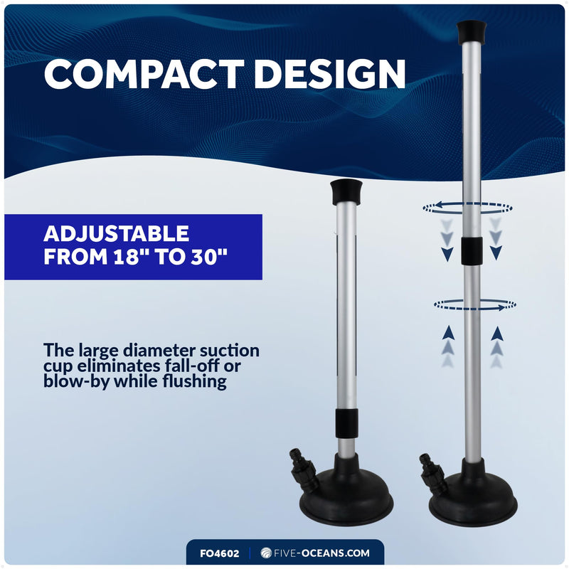 Five Oceans Inboard Motor Muff, Universal Inboard Motor Flusher, Fake a Lake - Black PVC Marine Grade Round Cup Muff, Telescoping Shaft from 18" to 30", Garden Hose Connector & Quick Connect - FO4602