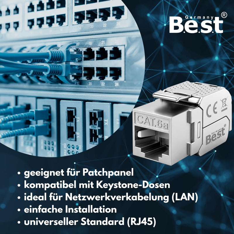 2x CAT 6A Keystone RJ45 Network Module Tool-Free STP 10 Gbit Network Socket | Tool-free RJ45 Keystone Network Module, STP, 10 Gbit, Patch Panel, Network Socket, LSA, PoE++, Gold-Plated Contacts 2 Stück CAT6A