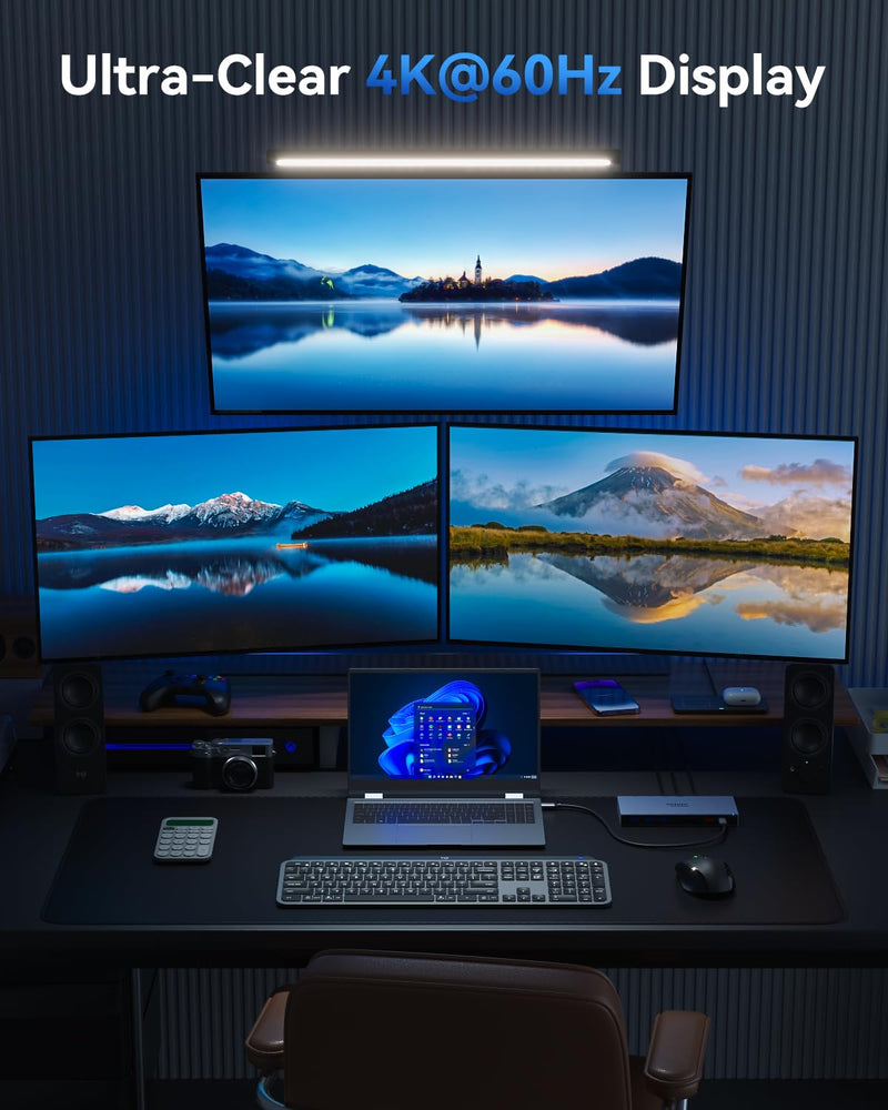Dual HDMI Docking Station 3 Monitor,USB C Laptop Docking Station with 65W Power Adapter,2 HDMI Port,Displayport,USB 3.1/USB-C Data, Ethernet, Audio,SD&Micro SD Slot,PD Charging for Dell XPS/HP/Lenovo Gray