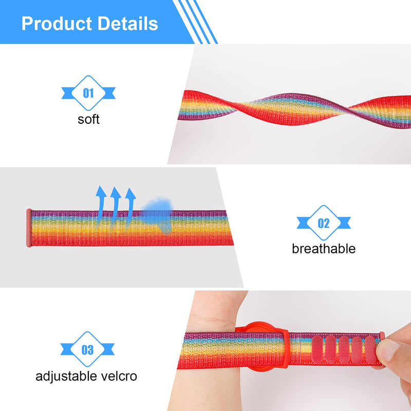 Kids Wristband Compatible with Apple AirTag, Protective Case for Air Tag GPS Tracker Holder with Nylon Bracelet, Adjustable Anti Lost Watch Band for Toddler Child Elder (Rainbow B) Rainbow B