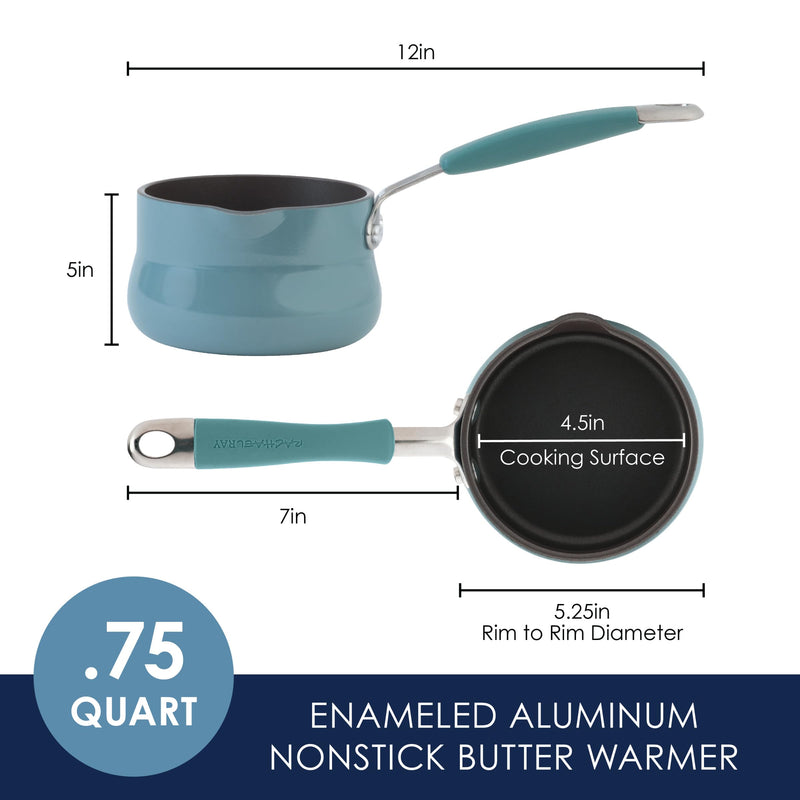Rachael Ray Cucina Nonstick Butter Warmer, Hard Porcelain Enamel Aluminum, 0.75-Quart, Agave Blue - 16346 0.8 Quarts