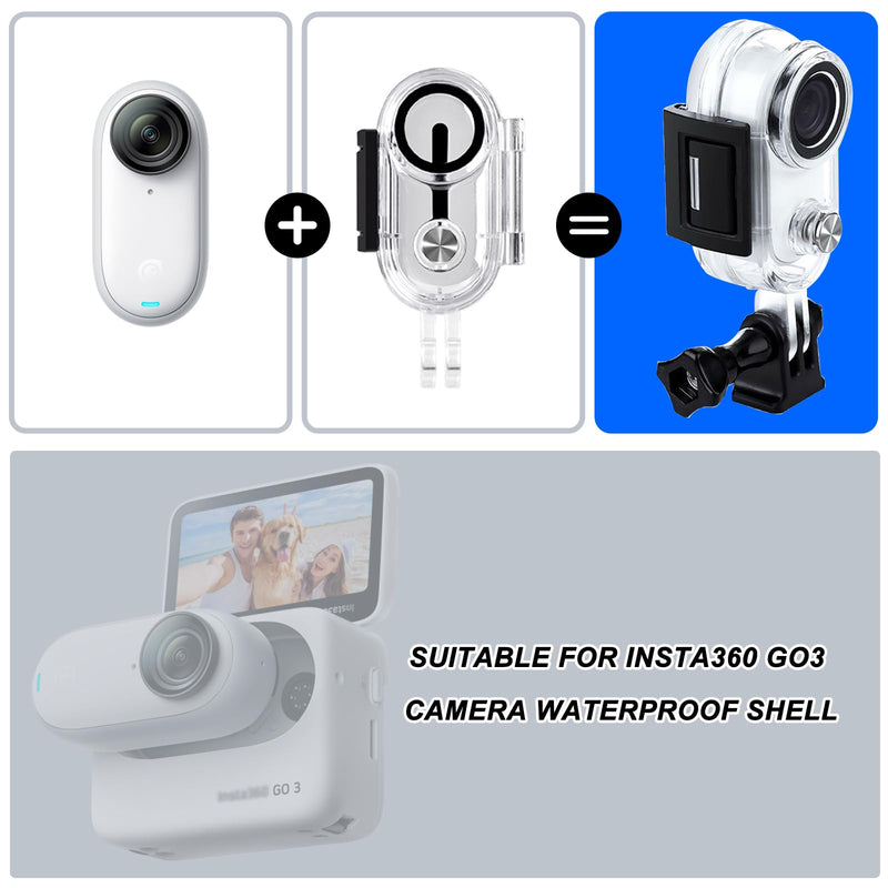 Waterproof Housing Case for Insta360 Go 3, Underwater Dive Protective Shell 30M (98ft) with Bracket Accessories