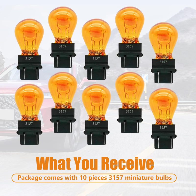 10 PCS 3157 Miniature Car Halogen Brake Light, 12v 21/5W Waterproof Vehicle Turn Signal Bulb, Universal Waterproof Automotive Side Marker Tail Light Replacement for Truck SUV Car (Amber) 10 PCS Amber