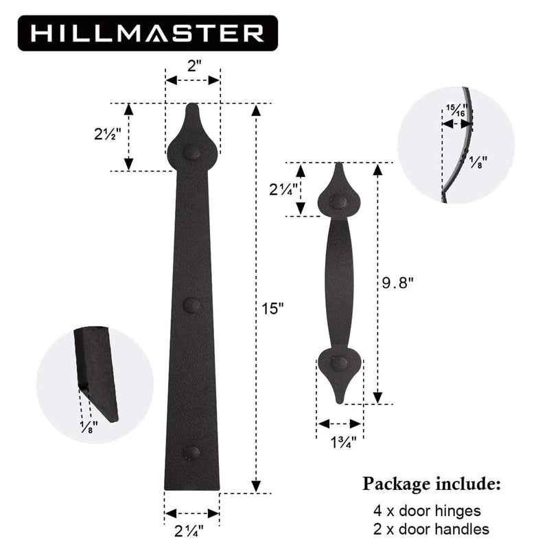 HILLMASTER Decorative Magnetic Garage Door Hinges Hardware, 12 Pieces Garage Door Accents Attractive Curb Appeal Faux Gate Hinges Handles Decor Hardware Kit, Black Rustic