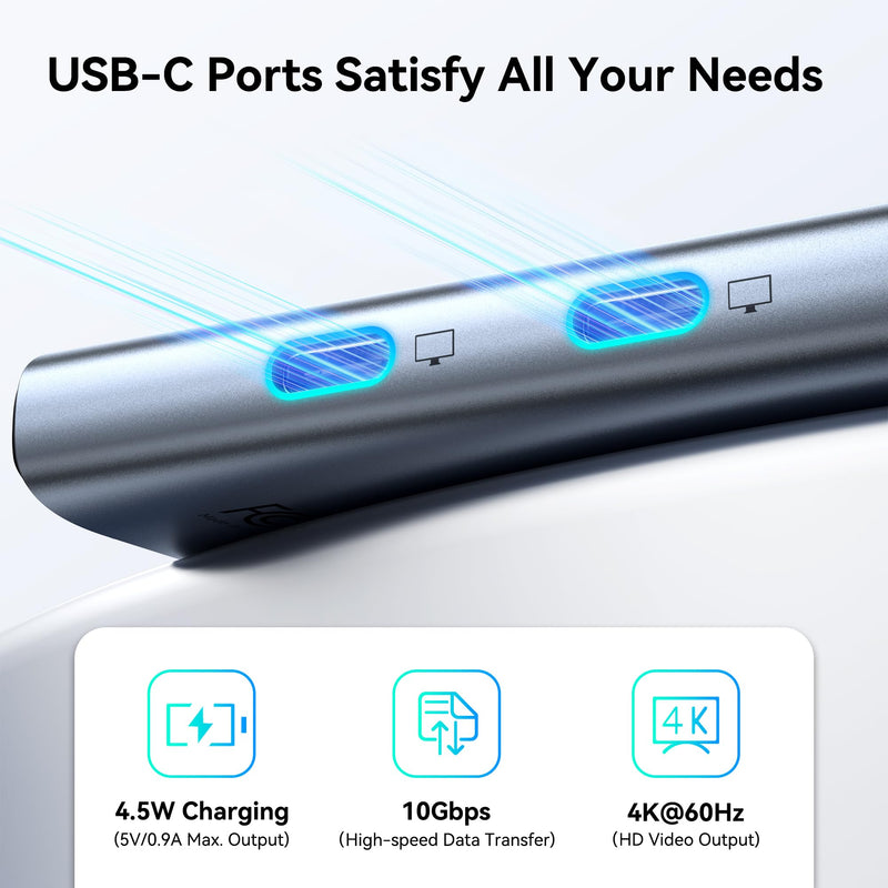 USB C to USB C Hub Dual Monitor, USBC Splitter with 4K@60Hz DP Alt Mode Video Output, 10Gbps Data Transfer, 100W PD Charging, Dual Monitors Adapter for Laptop, Portable Monitor and More Type C Devices Grey