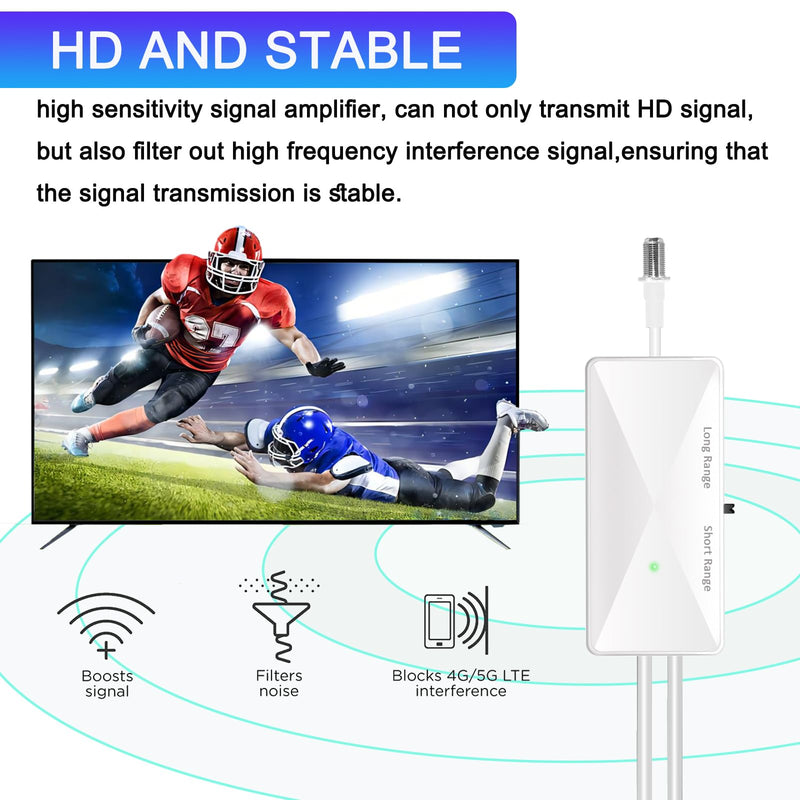 TV Antenna Amplifier Signal Booster, High Gain Powerful Antenna Booster for TV Antennas Indoor Outdoor, Clear Up Pixelated Amplifier, Adjustable Reception Range, USB Power (WTE18) WTE18