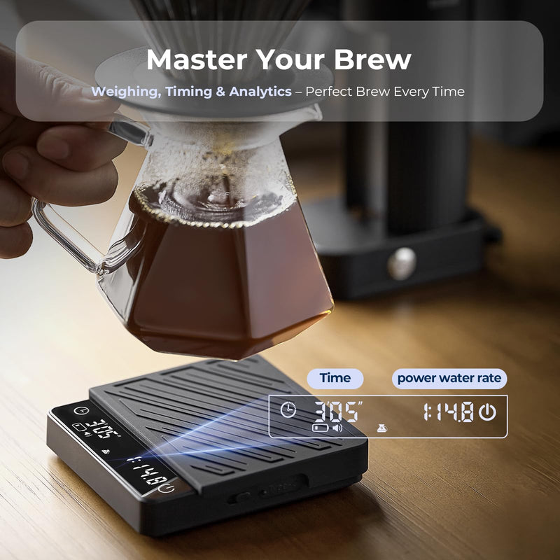 IKAPE Professional Coffee Scale with Timer, 2kg/0.1g High Precision Digital Scale, 4 Modes (Espresso/Pour Over Brew Ratio), LED Display, Auto-Tare, for Kitchen, Cooking, Espresso, Pour Over Coffee Black