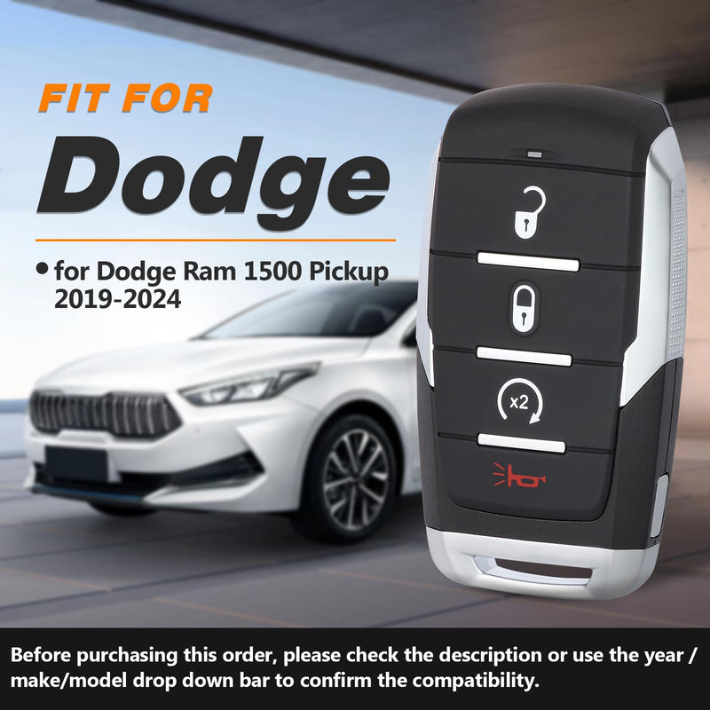 Car Key Fob Remote Keyless Entry Control for Dodge Ram 1500 Pickup 2019 2020 2021 2022 2023 2024 OHT-4882056 68442907 68291689 4 Buttons 433MHz 4A Chip