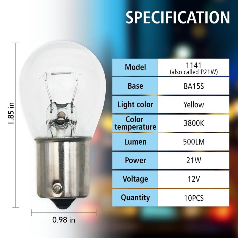 Replacement 1141 Auto/RV Backup Light Bulb,21W BA15S Flat Angle Single Light Turn Signal Light, Compact Mini Marker Tail Running Parking Backup Light