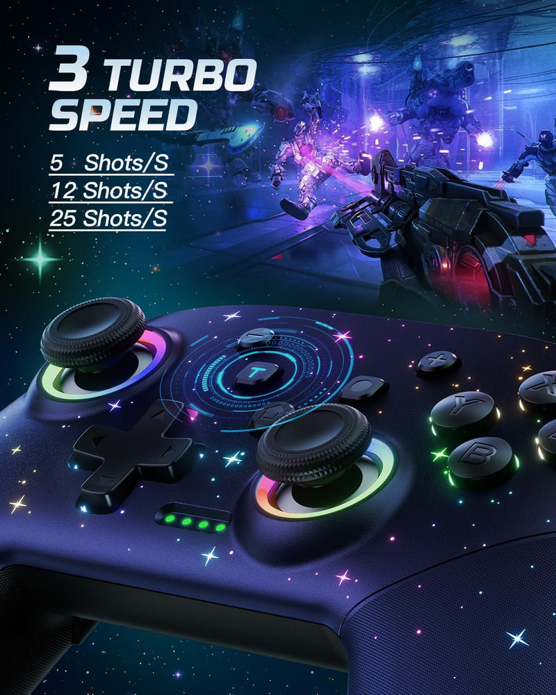 Switch Controller, LED Star Wireless Pro Controller Compatible with Switch/Lite/OLED, Multi-Platform Windows PC/IOS/Android Controller with 9 Colors RGB Light/Programmabele/Vibration/Turbo/Wakeup